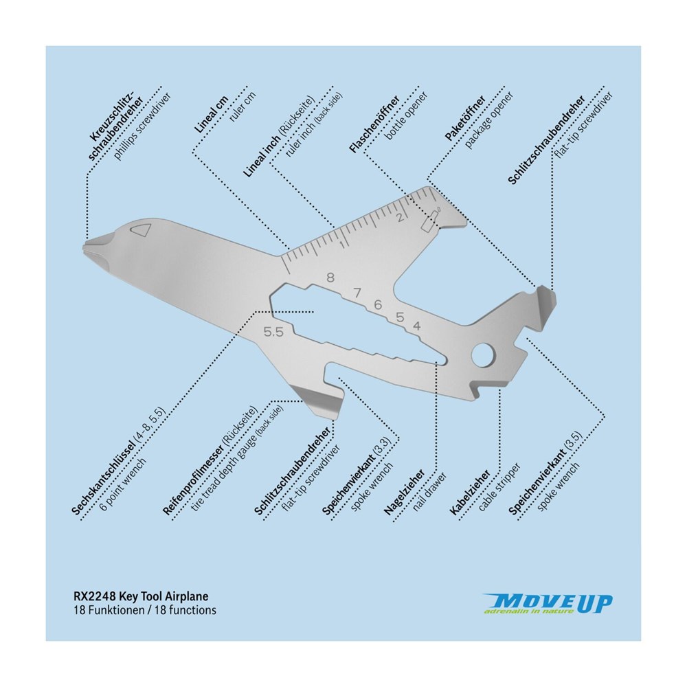 Geschenkartikel: ROMINOX® Key Tool Airplane / Flugzeug (18 Funktionen) im Motiv-Mäppchen Werkzeug