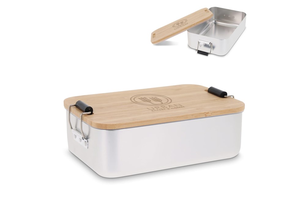 Lunchbox aus Aluminium mit Bambusdeckel