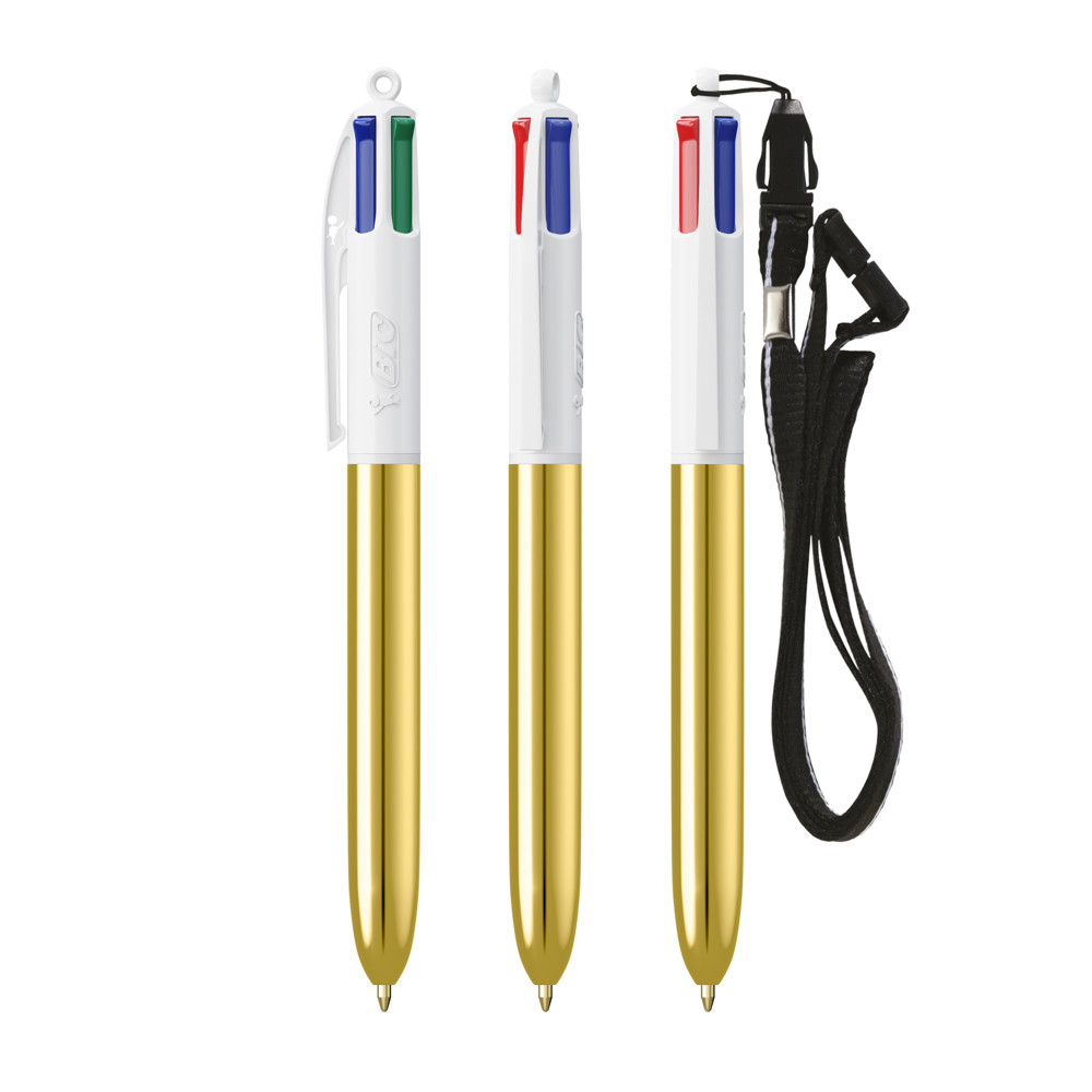 BIC® 4 Colours® Shine with lanyard ballpen - Weiß/Gold