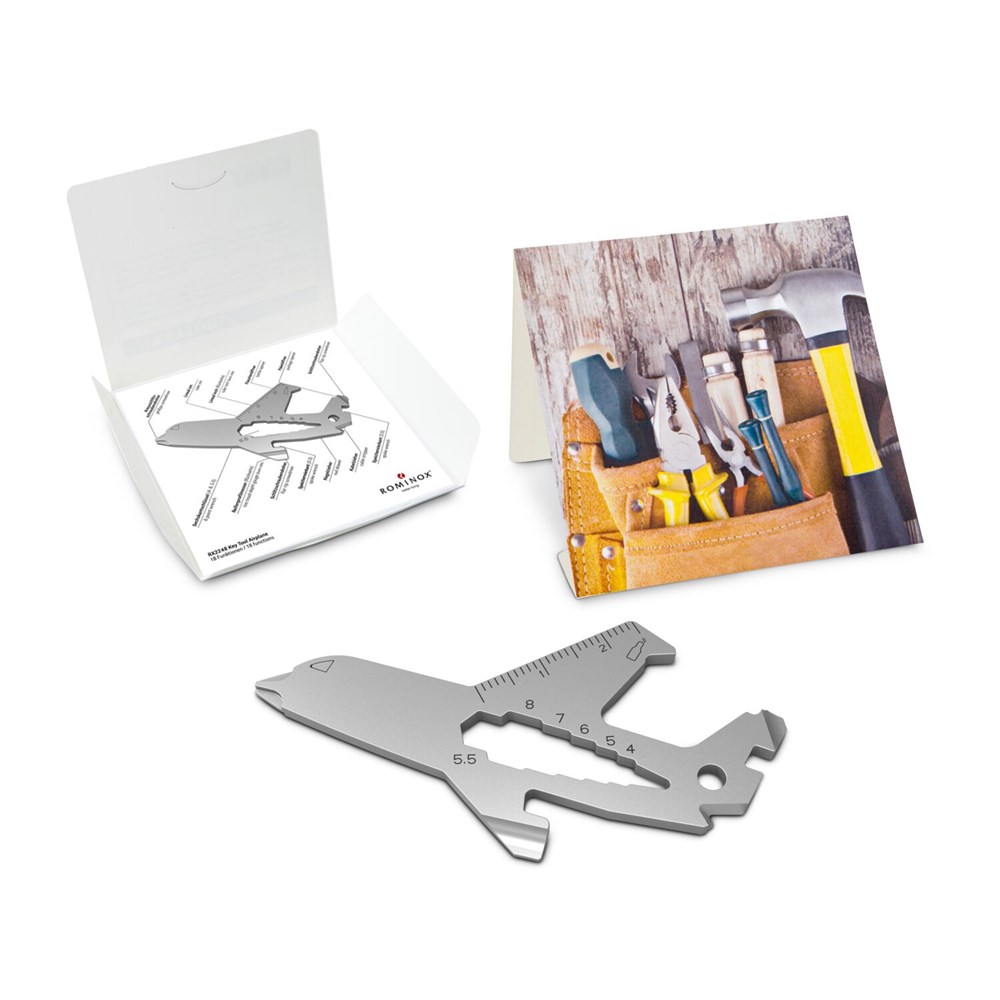 Geschenkartikel: ROMINOX® Key Tool Airplane / Flugzeug (18 Funktionen) im Motiv-Mäppchen Werkzeug