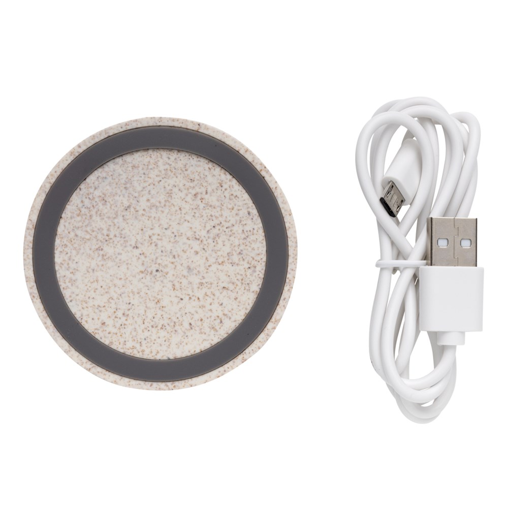 Rundes 5W Charging Pad aus Weizenstroh