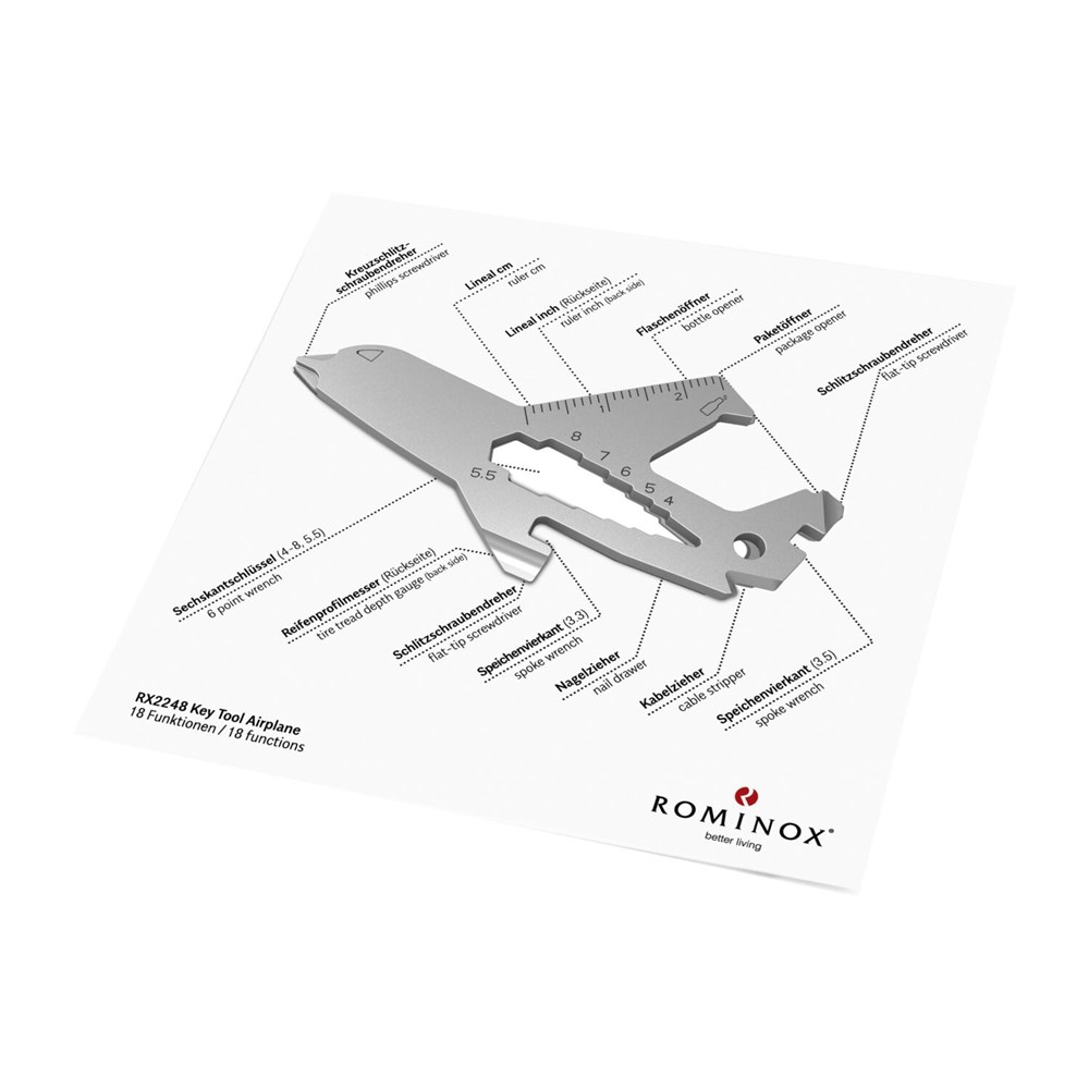 Geschenkartikel: ROMINOX® Key Tool Airplane / Flugzeug (18 Funktionen) im Motiv-Mäppchen Werkzeug