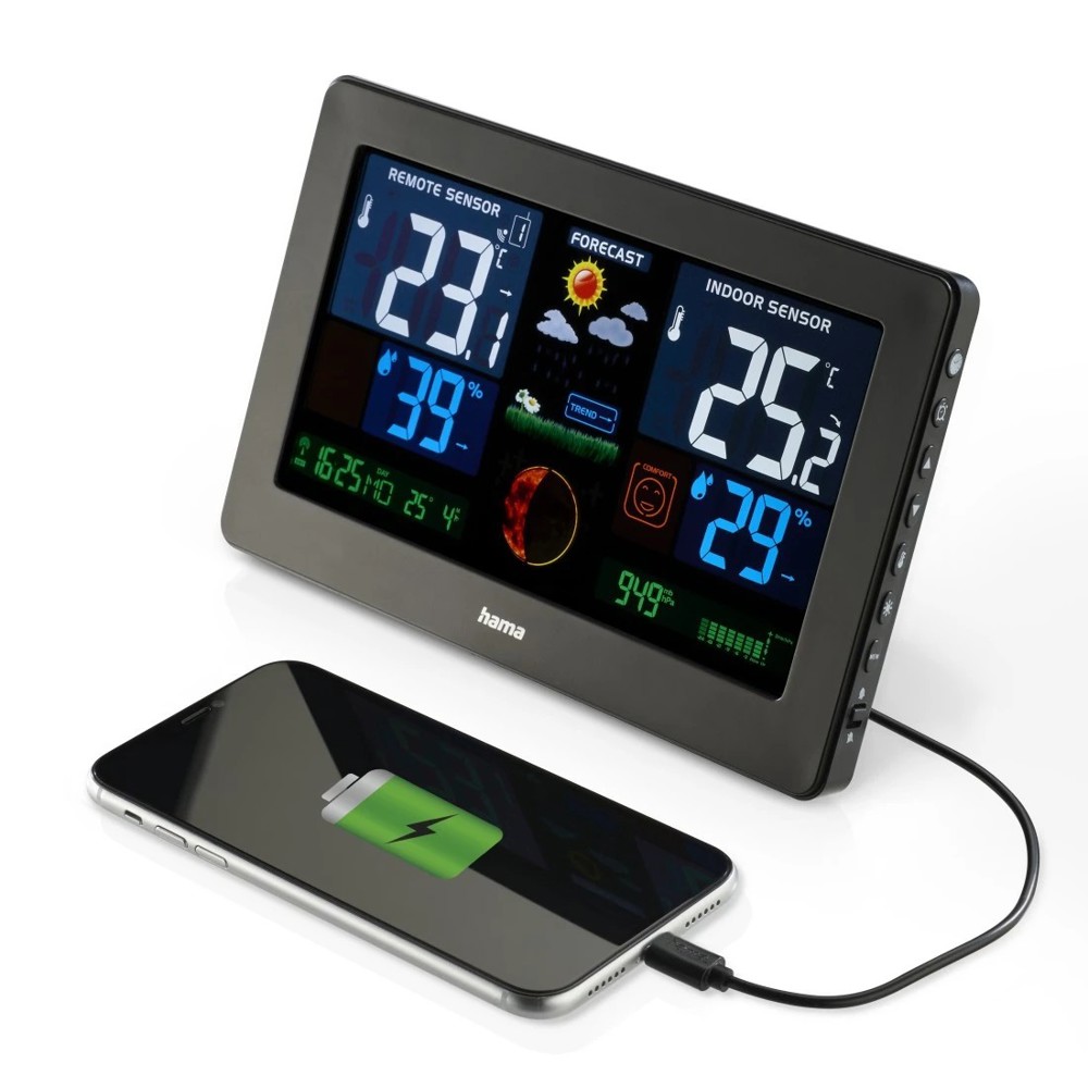 Hama "Premium" Weather Station with LED Colour Display- Schwarz