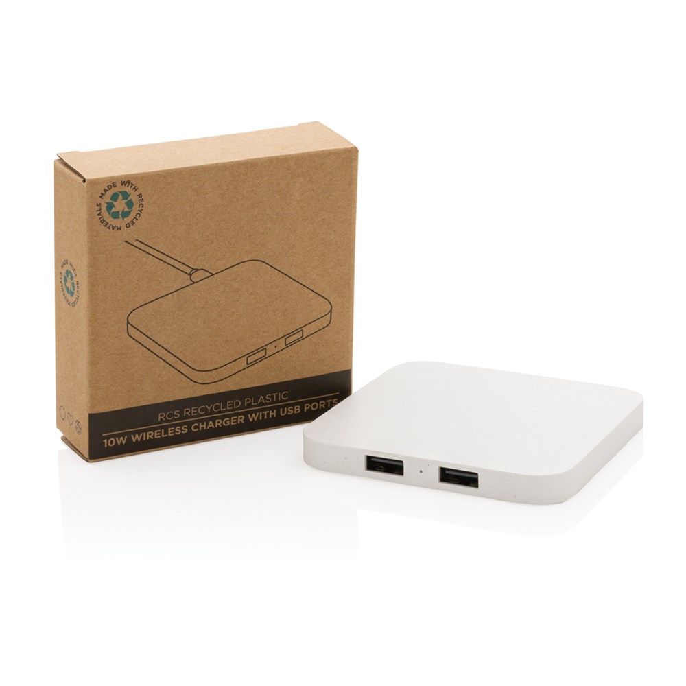 10W Wireless Charger aus RSC recycl. Kunststoff mit Dual-USB