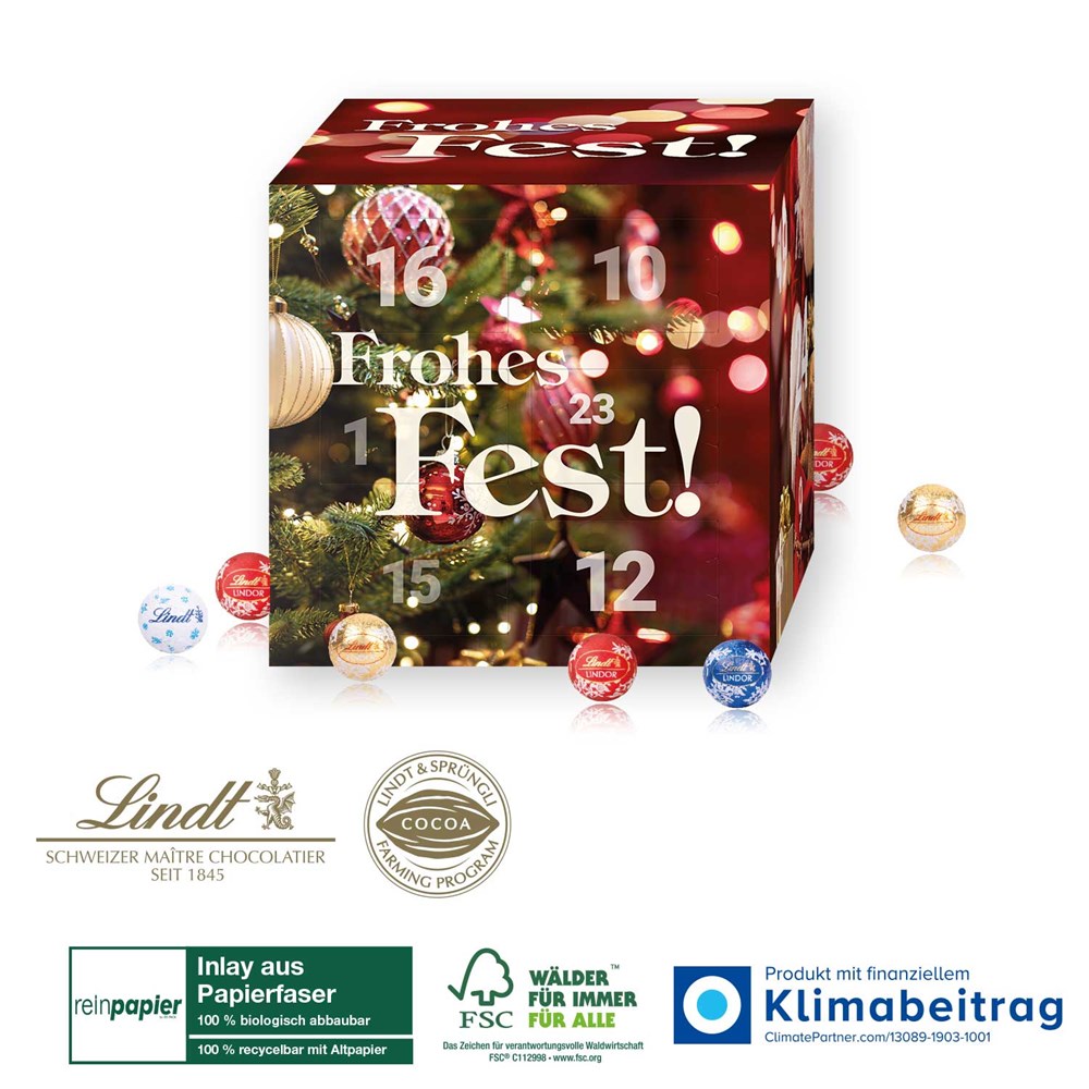 Adventskalender "Cube" mit Lindt mit Papier-Inlay