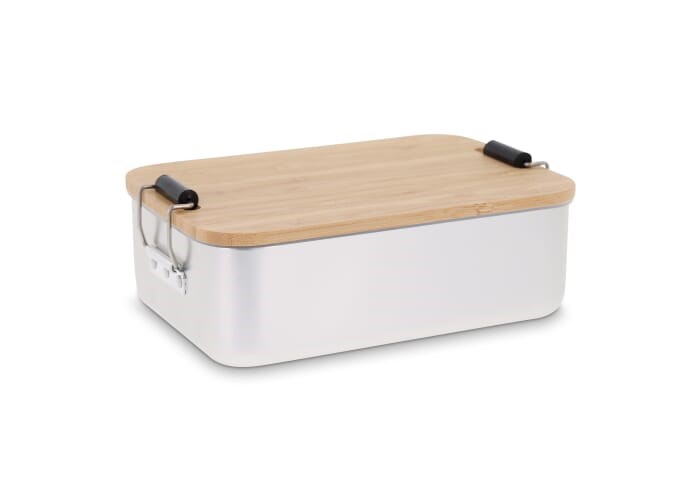 Lunchbox aus Aluminium mit Bambusdeckel