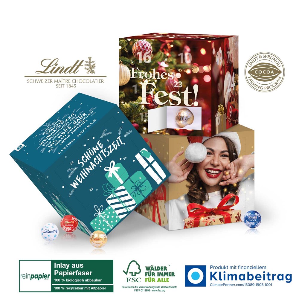 Adventskalender "Cube" mit Lindt mit Papier-Inlay
